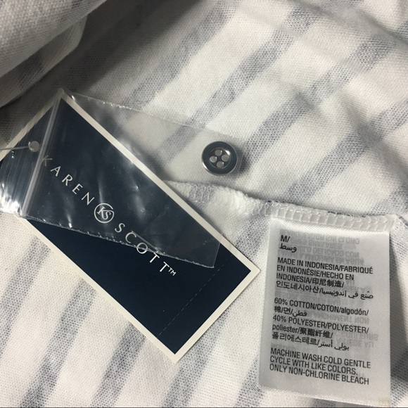 Karen Scott Boatneck Diagonal Stripes Naval Short Sleeve Top White Navy Medium - Picture 4 of 6